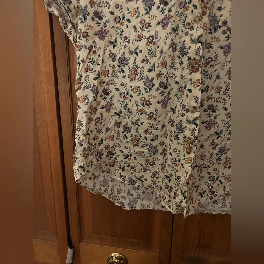 Women's Cream Floral Cotton Bohemian Slouchy Oversized Approx Sz L/XL Blouse